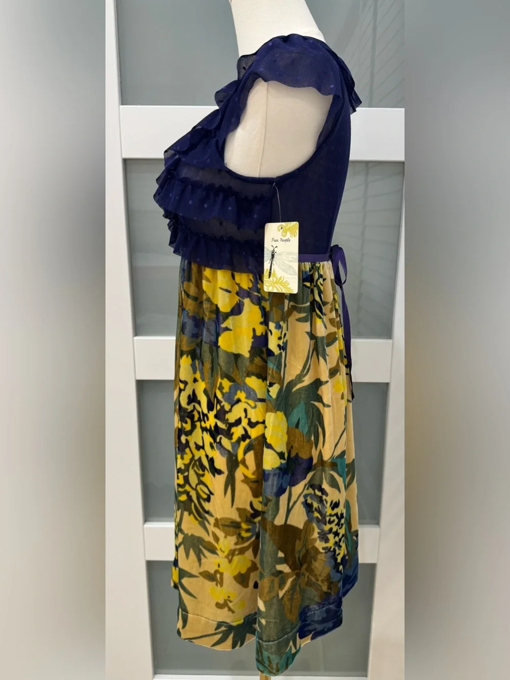 Free People NWT Floral Silk Blend Ruffle Dress XS $128